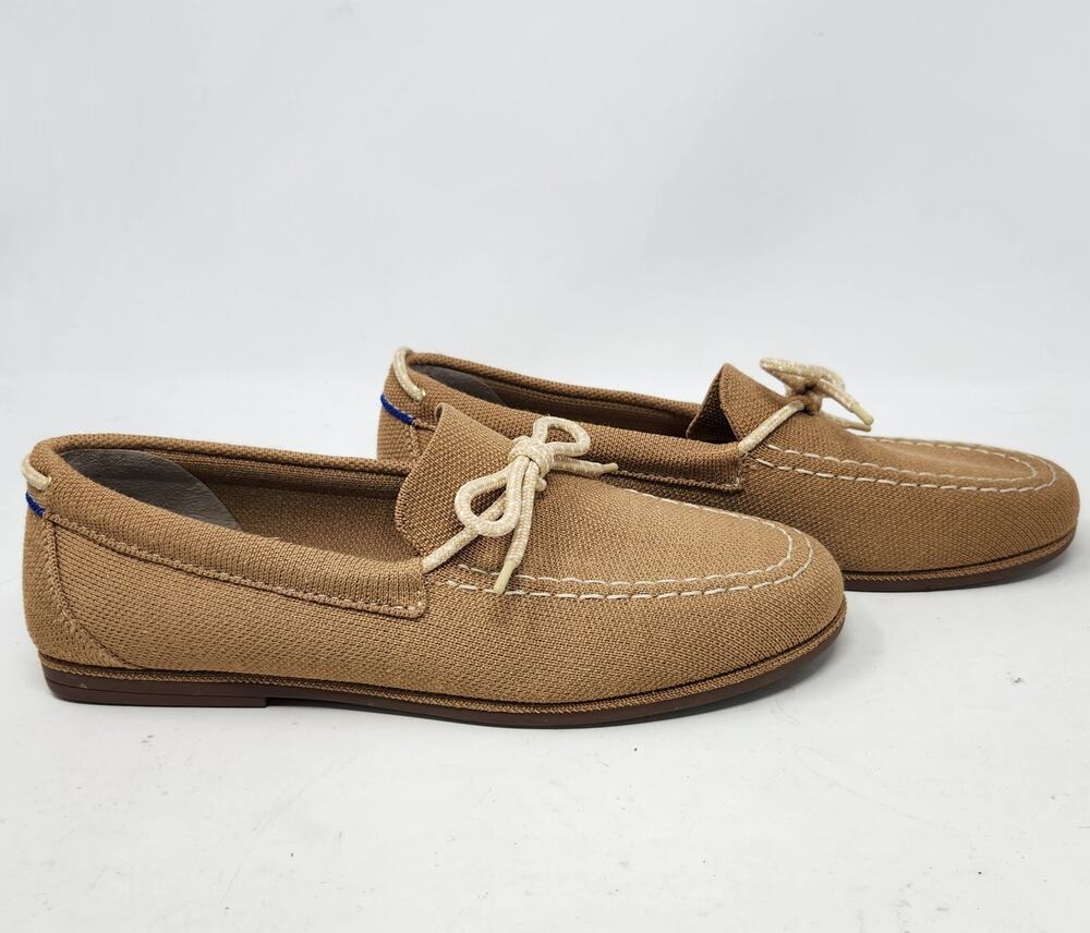 Rothys The Boat Shoes Light Sand Tan Knit Slip On Loafers Women's 7.5 Washable